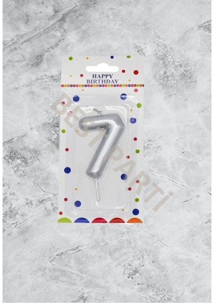 7 Rakamı Gümüş Renk Duğum Günü Pasta Mumu