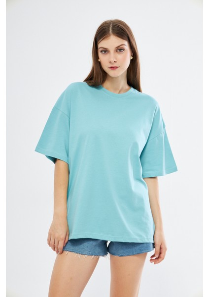 Unisex Pamuklu Bisiklet Yaka Oversize Bol Boyfriend Örme T-Shirt