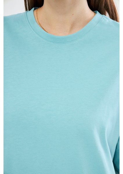 Unisex Pamuklu Bisiklet Yaka Oversize Bol Boyfriend Örme T-Shirt indirimleri