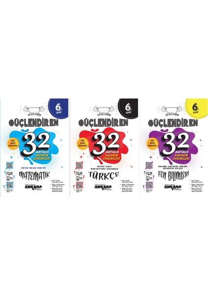 2025 6. Sınıf Matematik Güçlendiren 32 Haftalık Deneme - Türkçe Güçlendiren 32 Haftalık Deneme - Fen Güçlendiren 32 Haftalık Deneme Seti 3 Kitap