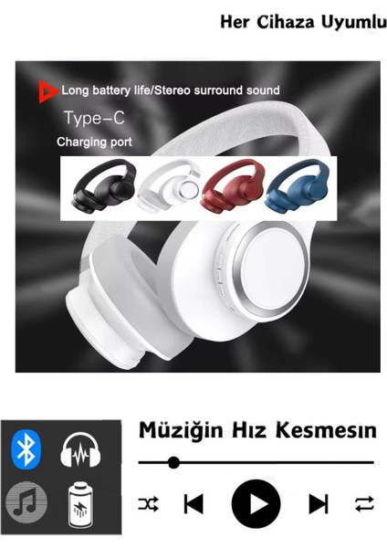 Kulak Üstü 5.1 Wireless Bluetooh Aux Girişli Hafıza Kartlı Stereo Kulaklık