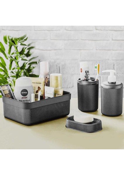 4 Lü Plastik Banyo Seti Fırçalık Sabunluk Organizer