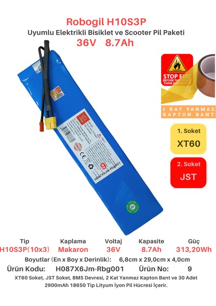 H10S3P 8.7AH 36V 313WH Uyumlu Batarya Elektrikli Bisiklet ve Scooter Pili H087X6JM-RBG001