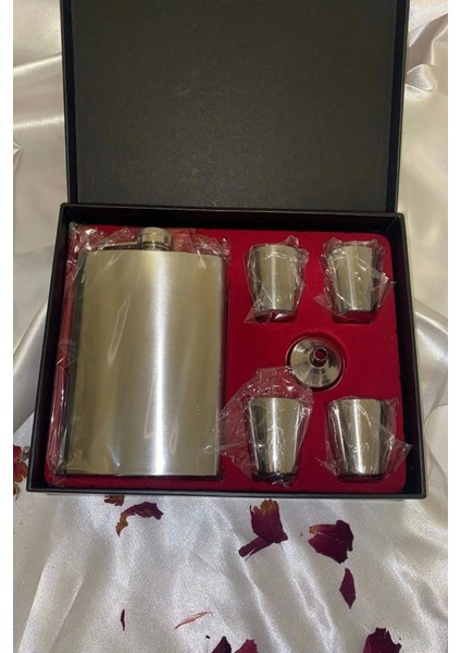 Matara Çelik Paslanmaz Kanyak Viski Takila Matara 4 Shout Bardak Va Huni modelleri