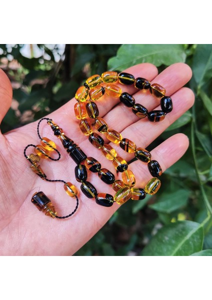8X11 mm Ali Agiş Usta Işçilikli Sarı Siyah Ateşi Kehribar Tesbih - Şeffaf Delim Tespih modelleri