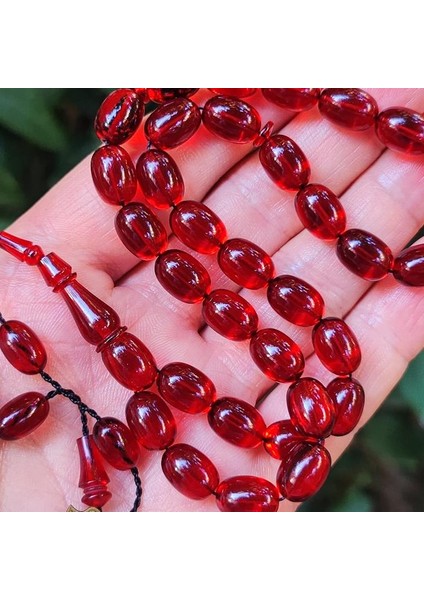 8X11 mm Ali Agiş Usta Işçilikli Vişne Rengi Zar Kehribar Tesbih - Şeffaf Delim Tespih modelleri