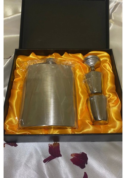 Matara Çelik Paslanmaz Kanyak Viski Takila Matara 2 Shout Bardak Va Huni