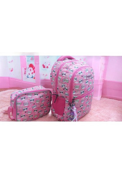 Kitty Kedi Model Pembe Okul Çantası ve Beslenme Çantası