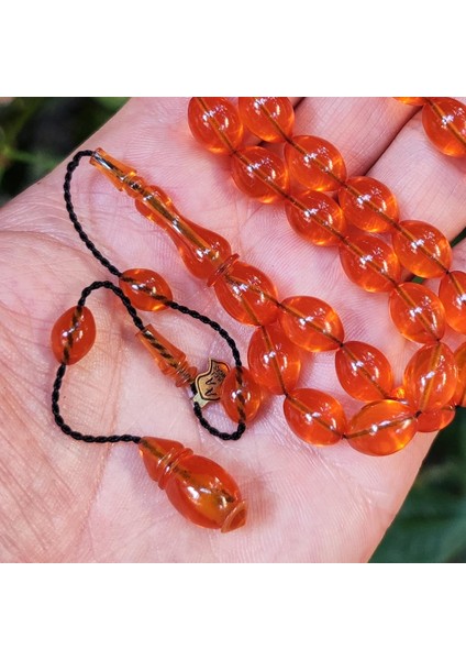 8X11 mm Ali Agiş Usta Işçilikli Yemen Rengi Zar Kehribar Tesbih - Şeffaf Delim Tespih fiyatları