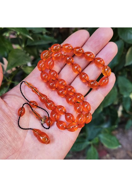 8X11 mm Ali Agiş Usta Işçilikli Yemen Rengi Zar Kehribar Tesbih - Şeffaf Delim Tespih modelleri