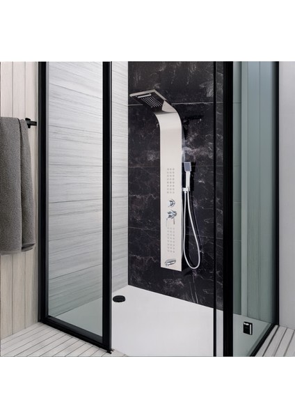 Banora Infinity Lux Duş Paneli, 5 Fonksiyonlu, Paslanmaz Çelik, Tepe Duş, Şelale Sistem, Krom modelleri