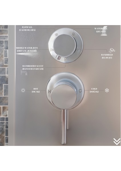 Banora Infinity Lux Duş Paneli, 5 Fonksiyonlu, Paslanmaz Çelik, Tepe Duş, Şelale Sistem, Krom fırsatları