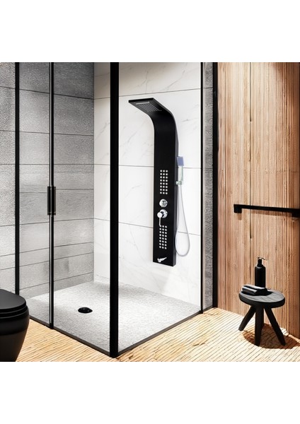 Banora Infinity Lux Duş Paneli, 5 Fonksiyonlu, Paslanmaz Çelik, Tepe Duş, Şelale Sistem, Siyah modelleri