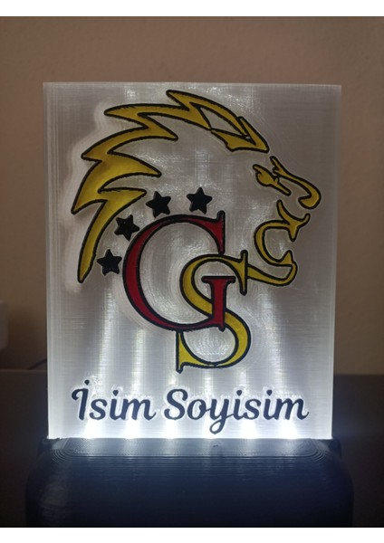 Kişiye Özel Isimli Sarı Kırmızı Aslan Taraftar Dekoratif LED Lamba Kablolu Adaptörlü