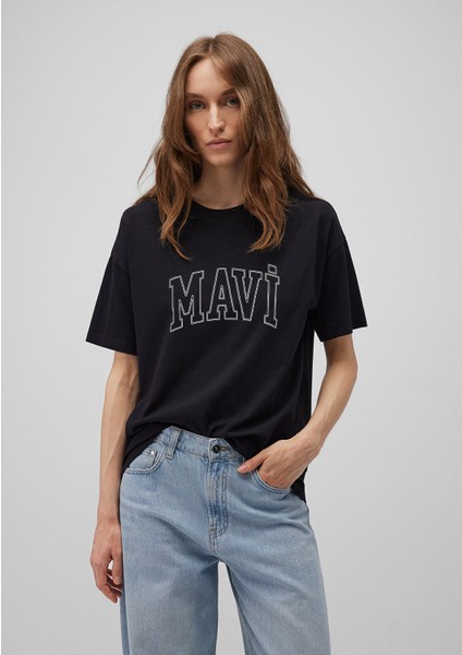 Mavi Logo Baskılı Siyah Tişört 1611193-900