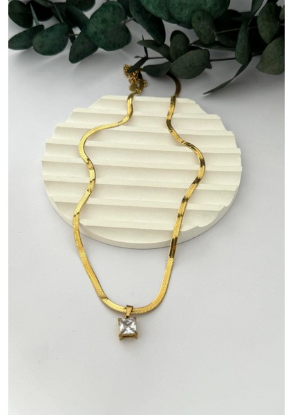 Tek Taş Çelik Kolye