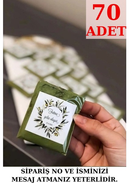 Emtory Home 70 Adet Kına Paketi - Kişiye Özel Yazı - 5x5 Cm - Hediyelik Kına - Kına