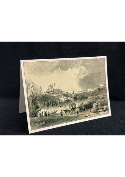 19. Yüzyıl Istanbul Thomas Allom Gravürü Kartpostal Haliçten Süleymaniye Camii'ne Bakış
