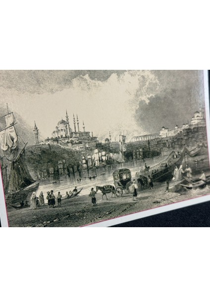 19. Yüzyıl Istanbul Thomas Allom Gravürü Kartpostal Haliçten Süleymaniye Camii'ne Bakış fiyatları