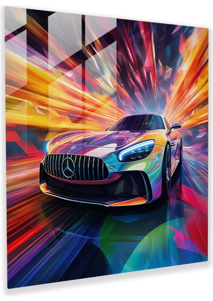 Fütüristik Mercedes Cam Baskı - Mercedes, Canlı Arka Plan, Fütüristik Araç, Dijital Sanat Çalışması, 30 x 30 cm