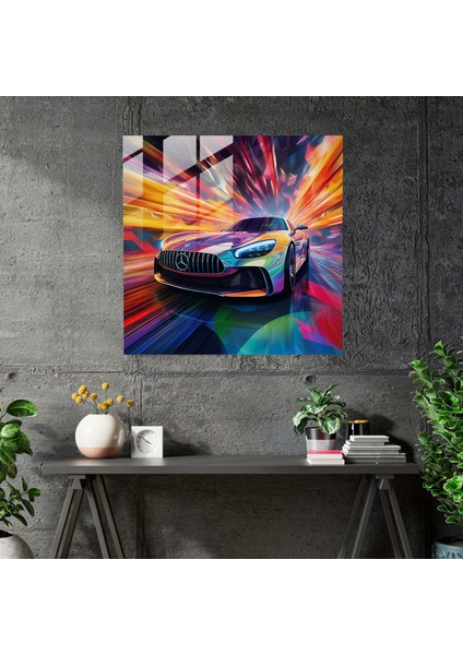 Fütüristik Mercedes Cam Baskı - Mercedes, Canlı Arka Plan, Fütüristik Araç, Dijital Sanat Çalışması, 30 x 30 cm modelleri