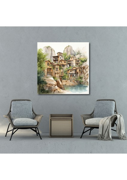 Anadolu Duvar Sanatı - Geleneksel Anadolu Köyü - Anadolu, Sulu Boya Illüstrasyon, Anadolu, Geleneksel Köy, 50 x 50 cm fiyatları