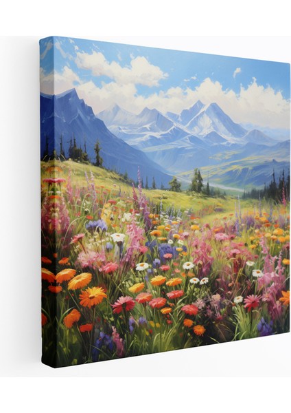 Anadolu Kanvas Tablo - Görkemli Dağ Kır Çiçekleri - Anadolu, Yağlıboya Tablo, Kır Çiçekleri, Ev Dekorasyonu, 30 x 30 cm