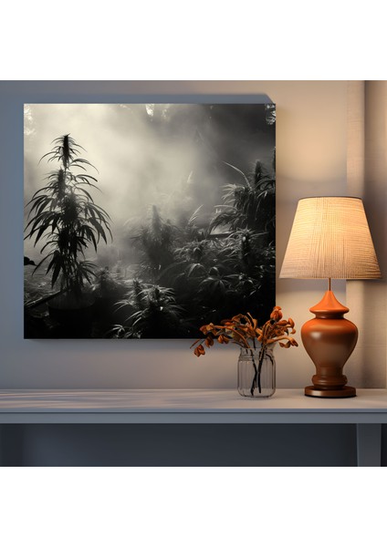 Ot Kanvas Tablo - Ot, Duvar Tablosu, Kenevir Bitkisi, Sisli Sabah Sahnesi, 30 x 30 cm fiyatları