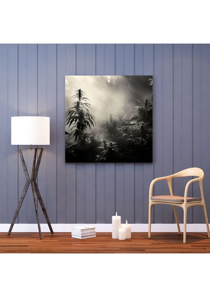 Ot Kanvas Tablo - Ot, Duvar Tablosu, Kenevir Bitkisi, Sisli Sabah Sahnesi, 30 x 30 cm modelleri