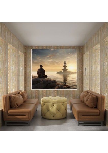 Meditasyon Deniz Feneri Duvar Tablosu - Zen, Deniz Feneri, Sakin Deniz, Kanvas Tablo, 30 x 30 cm