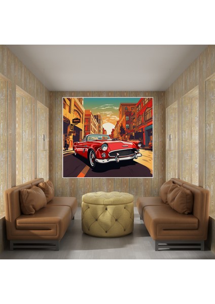 Pop Art Klasik Araba Kanvas Tablo, 30 x 30 cm