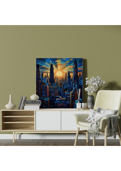 Art Deco Şehir Kanvas Tablo, 30 x 30 cm