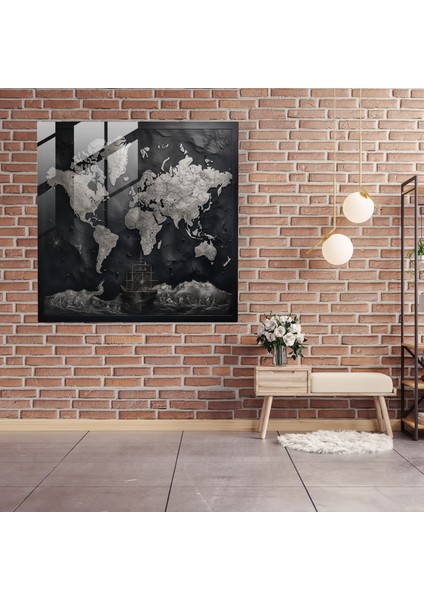 Dünya Haritası Cam Baskı - Siyah Beyaz Klasik Tasarım - Dünya Haritası, Zamansız Cazibe, Duvar Dekorasyonu, Modern Sanat, 30 x 30 cm fiyatları