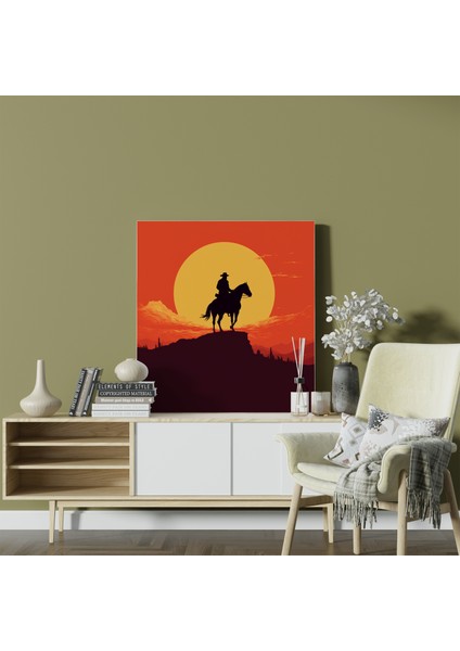 Siluet Kovboy Gün Batımı Kanvas Tablo, 30 x 30 cm fiyatları