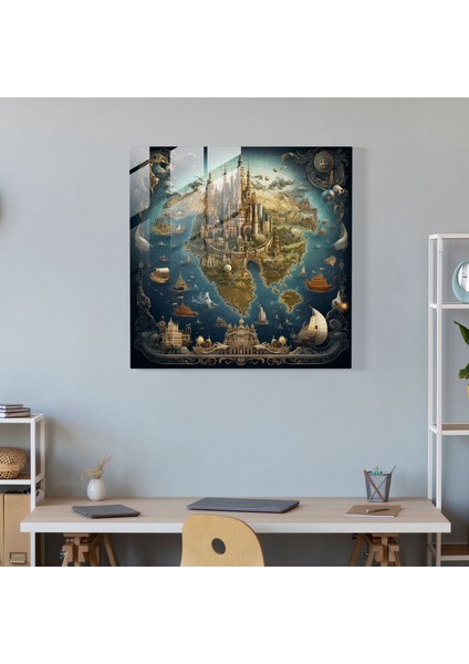 Dünya Haritası Cam Baskı - Dijital Sanat - Dünya Haritası, Cam Duvar Sanatı, Dijital Sanat, Cam Baskı, 30 x 30 cm modelleri