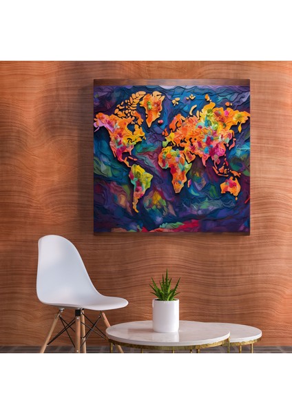 Renkli Dünya Haritası Kanvas Tablo - Dünya Haritası, Duvar Sanatı, Yolculuk Tutkusu, Tonlar, 30 x 30 cm modelleri