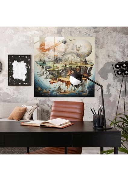 Dünya Haritası Cam Baskı - Sürrealist Tablo - Dünya Haritası, Cam Sanatı, Sürrealist Tablo, Ev Dekorasyonu, 30 x 30 cm fiyatları