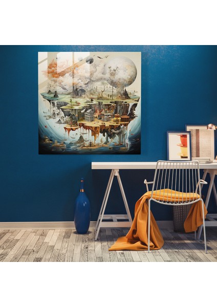 Dünya Haritası Cam Baskı - Sürrealist Tablo - Dünya Haritası, Cam Sanatı, Sürrealist Tablo, Ev Dekorasyonu, 30 x 30 cm modelleri
