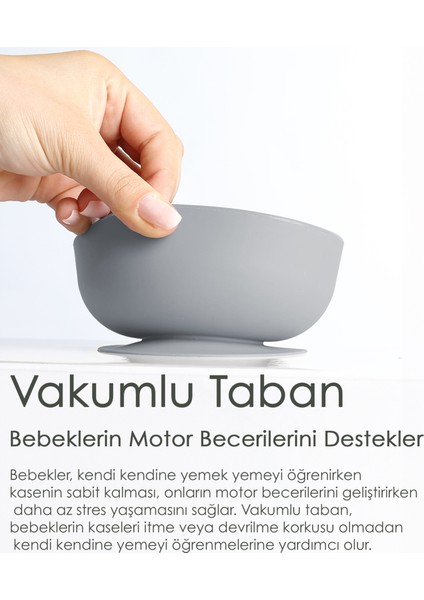 Vakumlu Silikon Bebek Mama Kasesi - Vakum Tabanlı Kase - Gri fiyatları