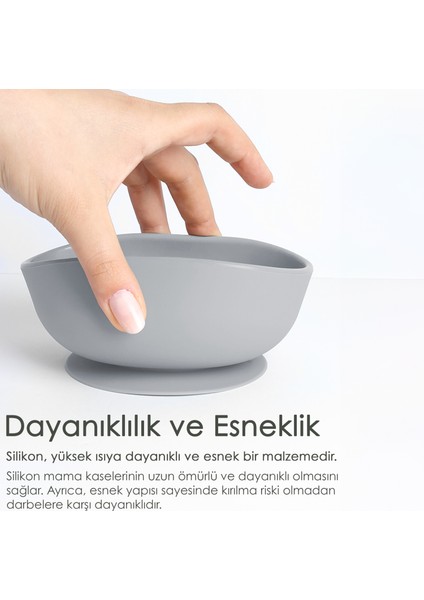 Vakumlu Silikon Bebek Mama Kasesi - Vakum Tabanlı Kase - Gri modelleri