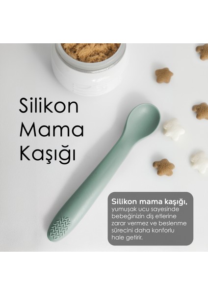 Vakumlu Silikon Bebek Mama Kasesi - Vakum Tabanlı Kase - Silikon Diş Kaşıyıcı Kaşık - Yeşil