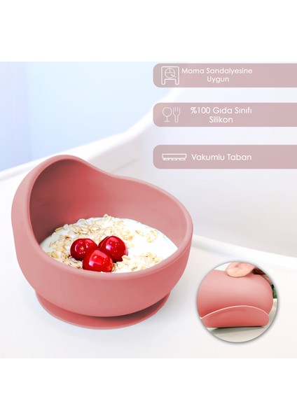 Vakumlu Silikon Bebek Mama Kasesi - Vakum Tabanlı Kase - Pembe fiyatları