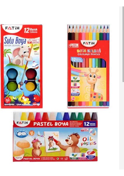 3lü Set 12Lİ Sulu Boya Kuru Boya Pastel Boya