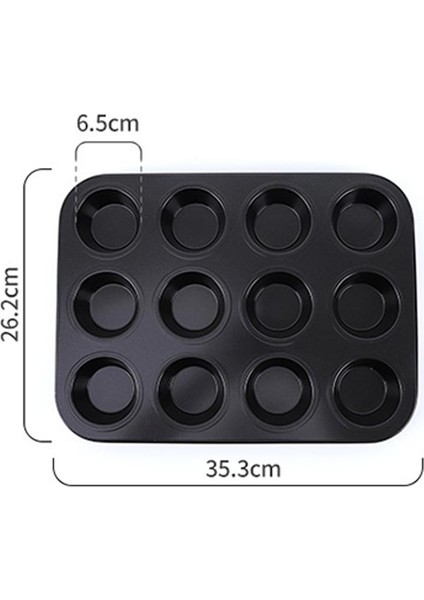 Siyah 12 Izgara Büyük 12/9/6 Delik Yapışmaz Kek Pişirme Kalıbı Puding Tava Muffin Fincan Pişirme Kalıp Karbon Çelik Düz Fincan Kek Kalıbı Mutfak Pişirme Araçları (Yurt Dışından)