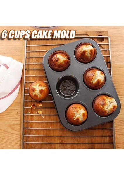 Siyah 6-Cup Yapışmaz Kek Kalıbı Pişirme Kek Tepsisi Tava Mutfak Diy Bakeware Aracı (Yurt Dışından) modelleri
