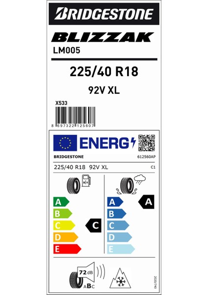 225/40 R18 92V Xl Lm005 Kış Lastiği (Üretim Yılı: 2024)