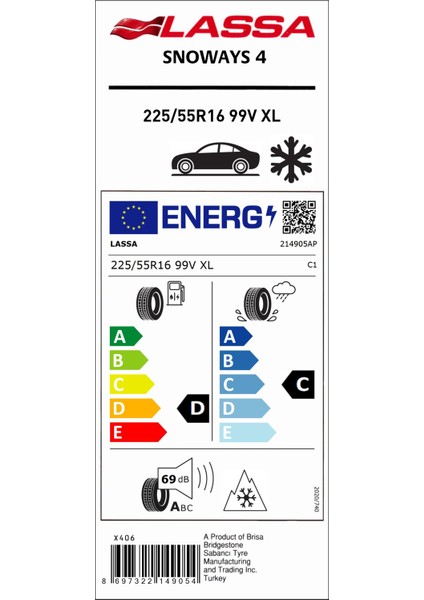 225/55 R16 99V Xl Snoways 4 Kış Lastiği (Üretim Yılı: 2024)