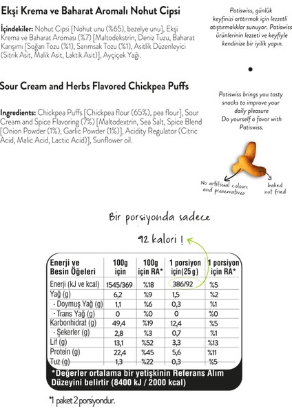 Ekşi Krema ve Baharat Aromalı Nohut Cips Seti 6 Adet