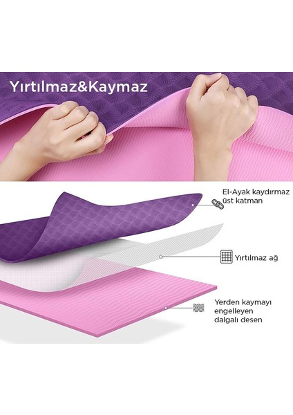 Ekolojik 6mm Tpe Yoga Matı Pilates Minderi Diz Dirsek Koruyucu Matlı Set Scarlet