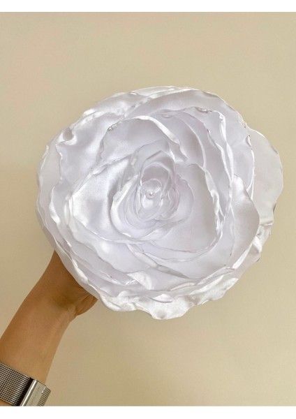 Saten Gelin Aksesuarı Bride Büyük Çiçek Broş
